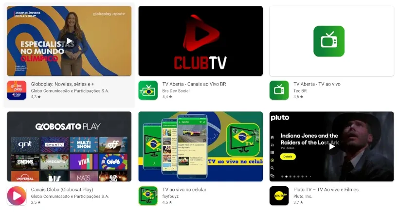 Aplicativos Android Pesquisa PlayStore Assistir Tv Globo ao Vivo